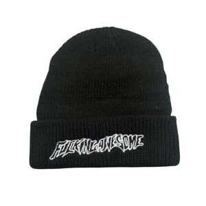 F*cking Awesome Super Soft Knit Embroidered Beanie Cap Hat - Black / White New